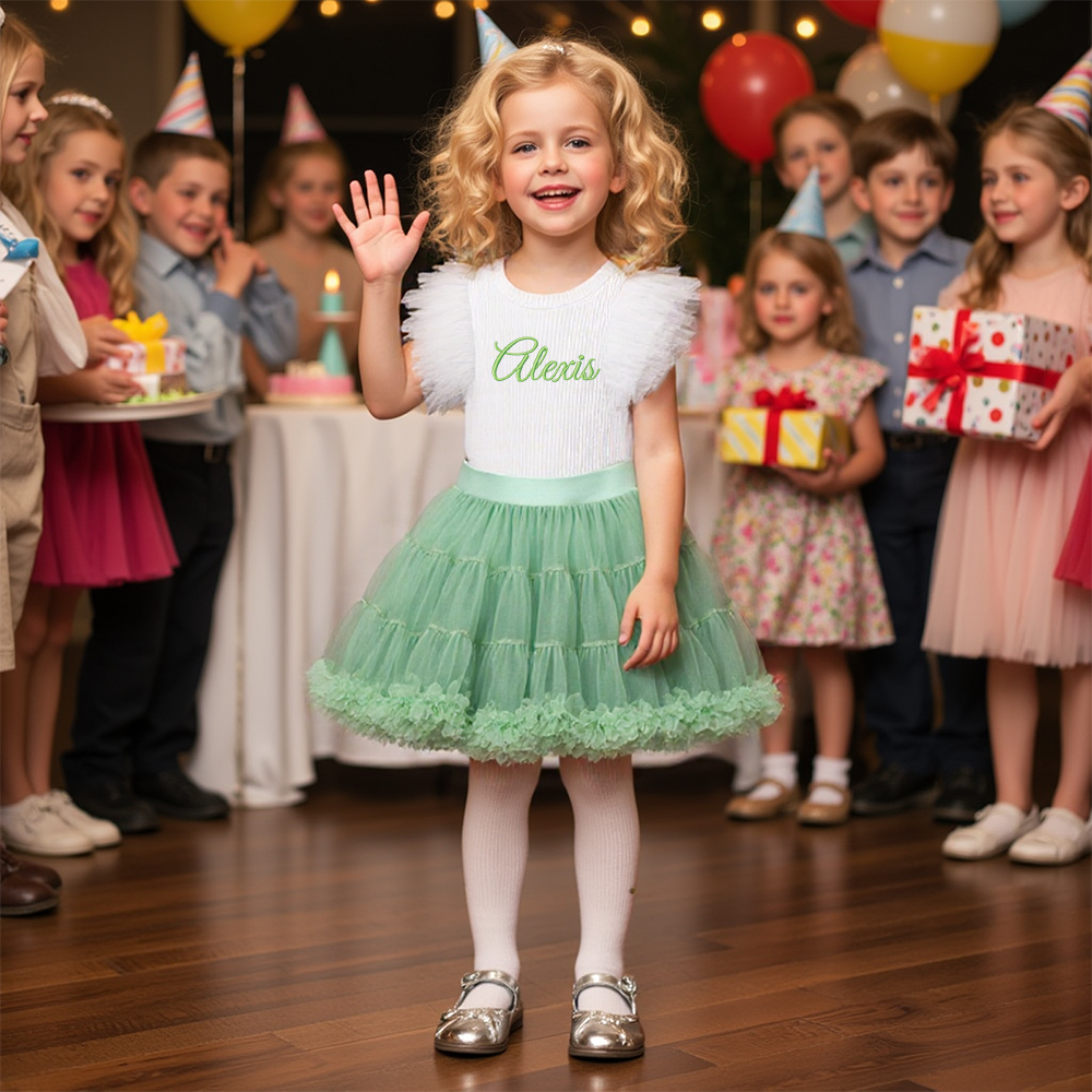 Personalized Girl Mesh Flying Sleeve T-shirt TUTU Skirt Set| Cloth236