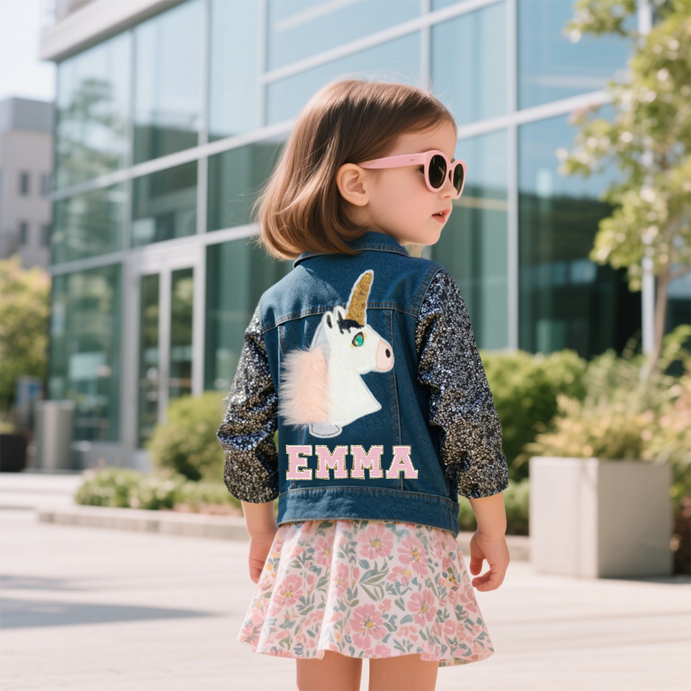 Personalized Kids Unicorn Hand Patch Denim Jacket| Cloth238