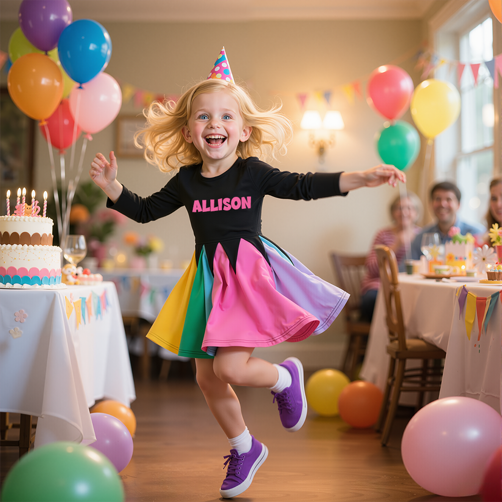 Personalized Girl Rainbow Ruffle Casual Dress| Dress24