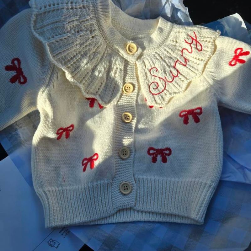 Personalized Baby Hand Embroidered Bow Cardigan| BBcloth98
