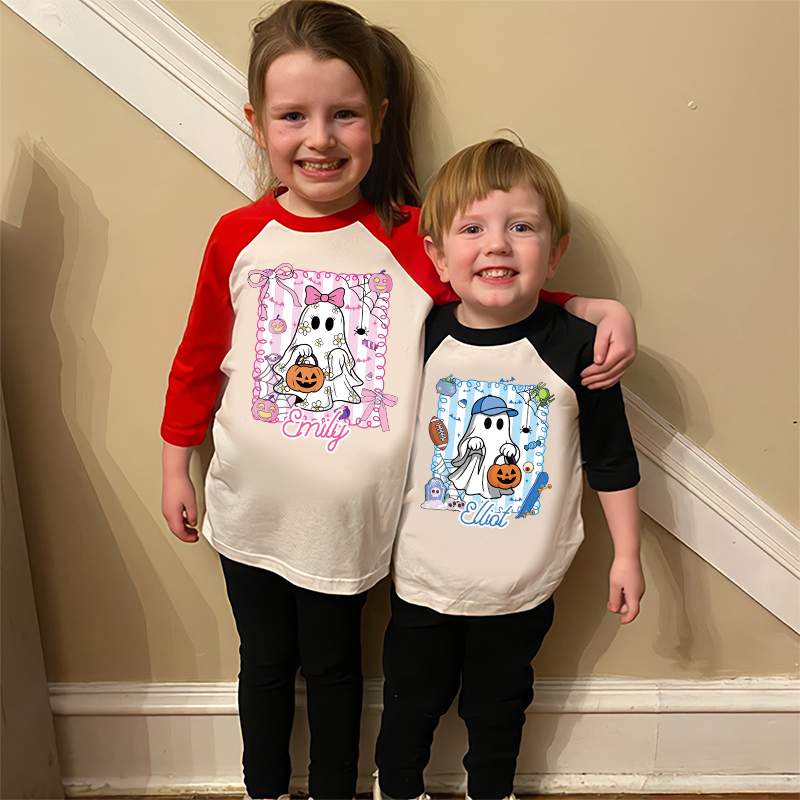 Personalized Kids Halloween Ghost Pumpkin Long Sleeves Shirt| Cloth12447