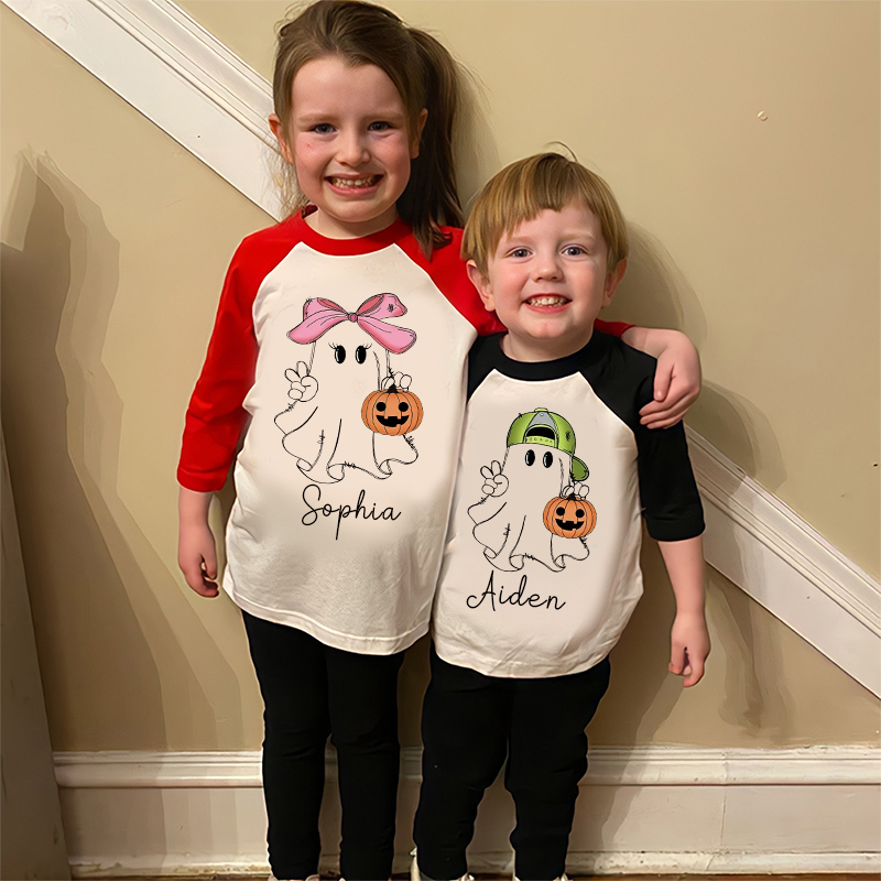 Personalized Kids Halloween Ghost Long Sleeves Shirt| Cloth12449