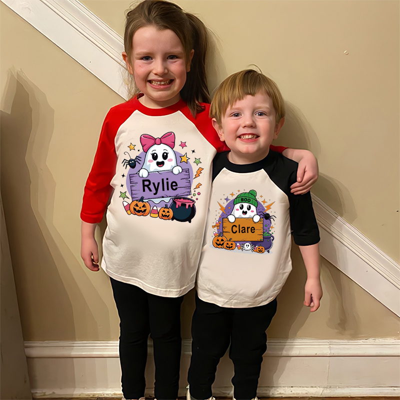 Personalized Kids Halloween Ghost Long Sleeves Shirt| Cloth12450