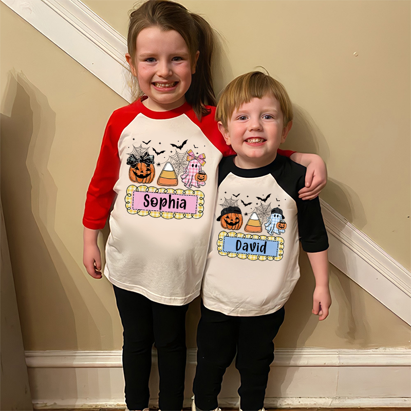 Personalized Kids Halloween  Ghost Pumpkin Long Sleeves Shirt| Cloth12451