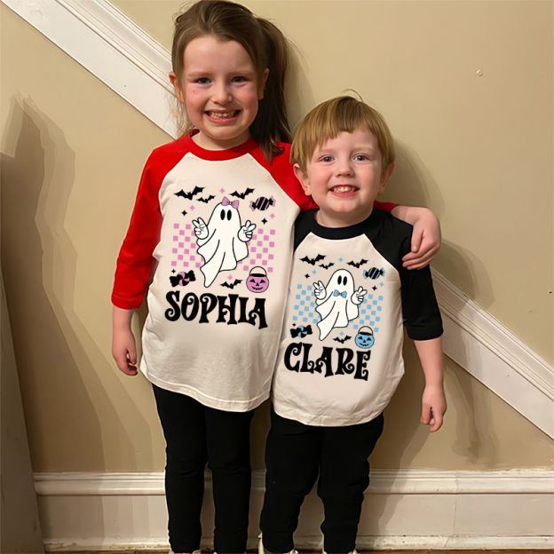 Personalized Kids Halloween Retro Ghost Long Sleeves Shirt| Cloth12452