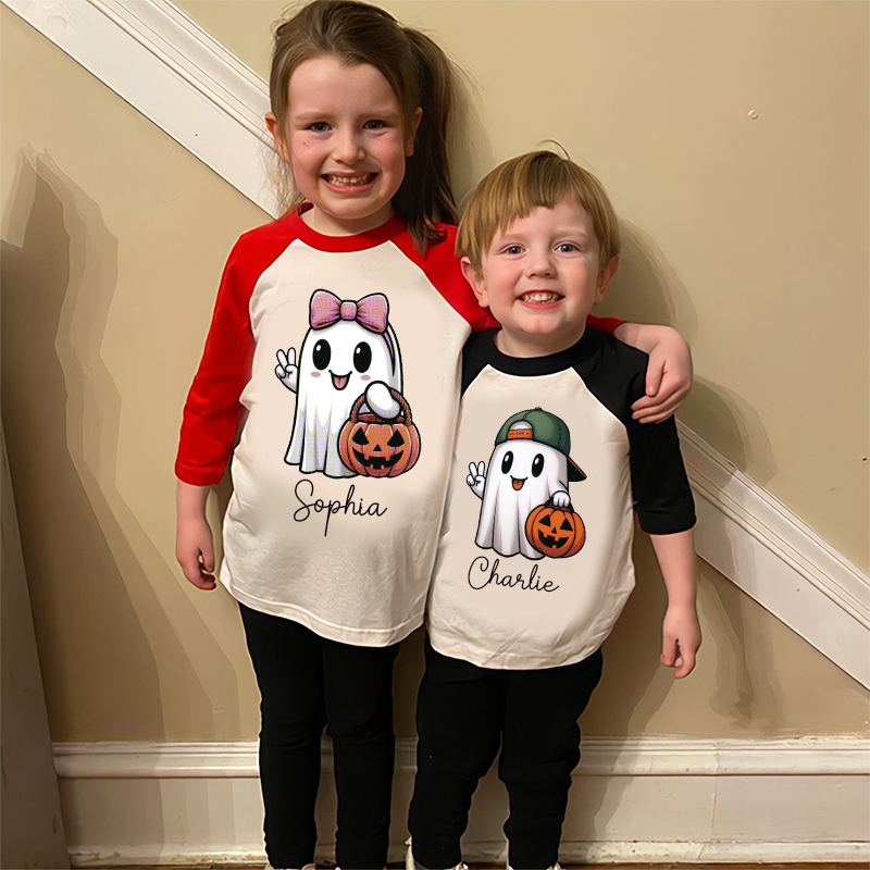 Personalized Kids Halloween Ghost Pumpkin Long Sleeves Shirt| Cloth12453