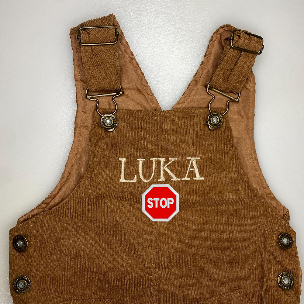 Personalized Embroidery Corduroy Baby Suspenders Jumpsuit | CWBaby387
