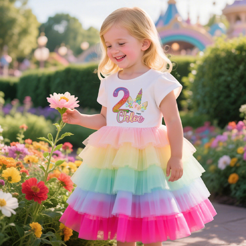 Personalized Gir Birthday Rainbow Mesh Cake Dress| Dress2501