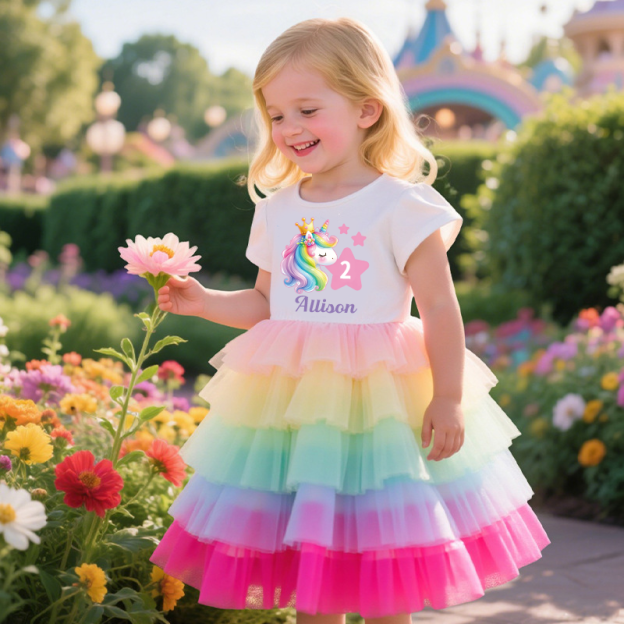 Personalized Gir Birthday Rainbow Mesh Cake Dress| Dress2502
