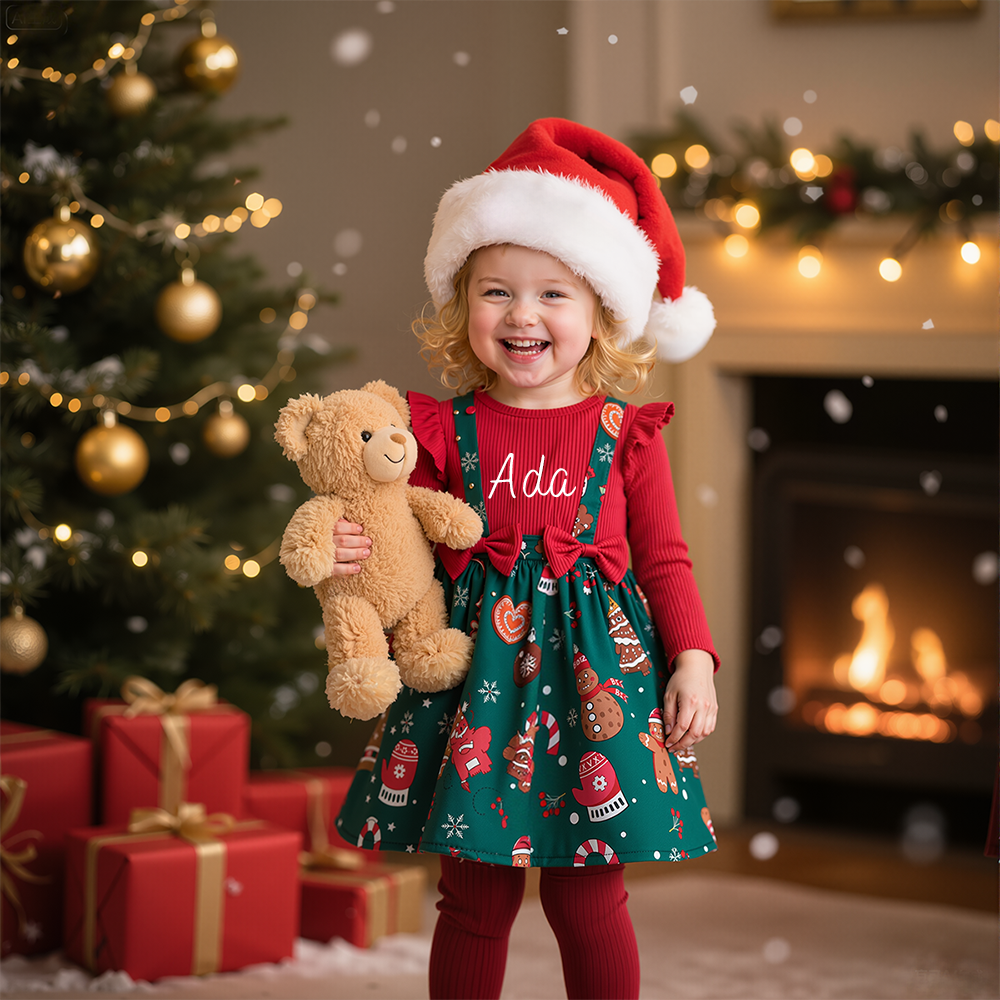 Personalized Girl Christmas Cute Bow Dress|YESMC02