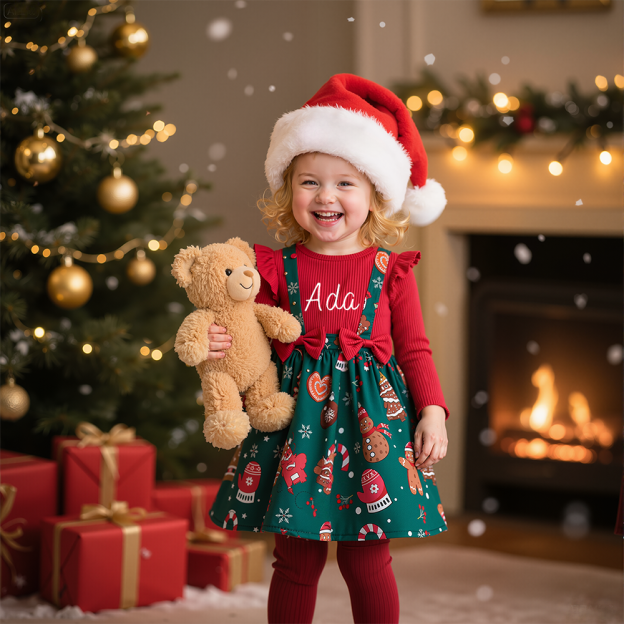 Personalized Girl Christmas Cute Bow Dress|YESMC02