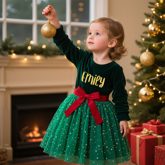 Personalized Girl Christmas Cute Bow Dress|YESMC03