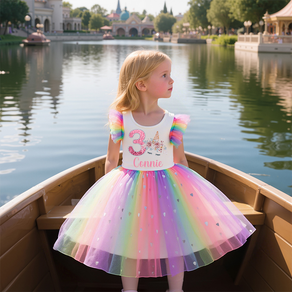 Personalized Girl Birthday Rainbow Mesh Cake Dress| Dress27
