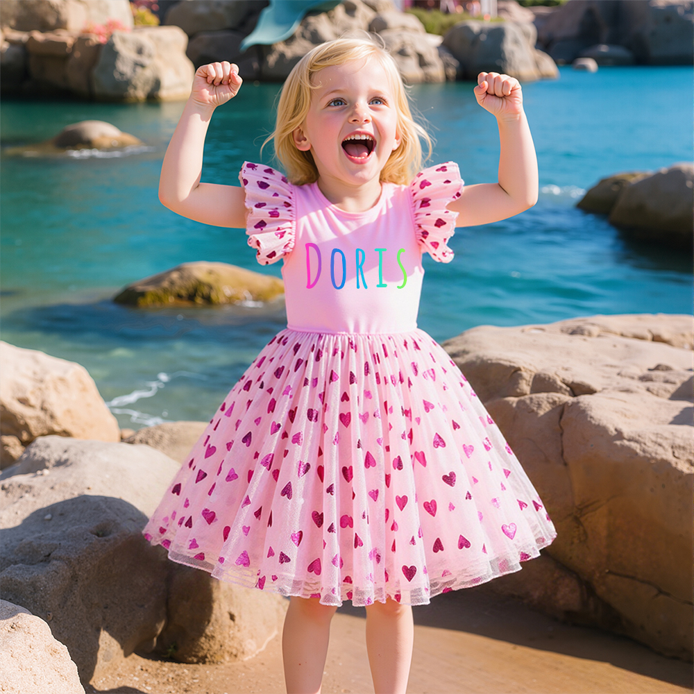 Personalized Girl Birthday Pink Heart Mesh Cake Dress| Dress28