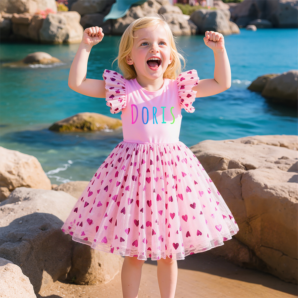 Personalized Girl Birthday Pink Heart Mesh Cake Dress| Dress28