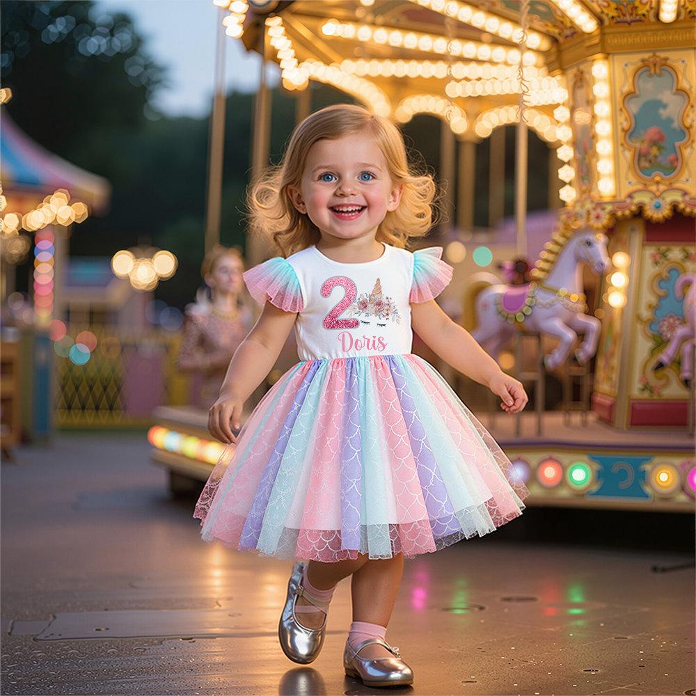 Personalized Girl Birthday Rainbow Mesh Cake Dress| Dress29