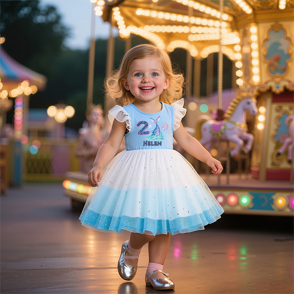 Personalized Girl Birthday Blue Mesh Cake Dress| Dress30