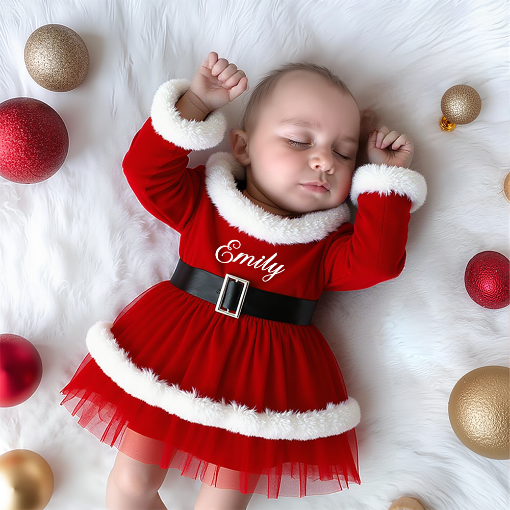 Personalized Girl Christmas  Baby Velvet Dress With Headband|YESMC11