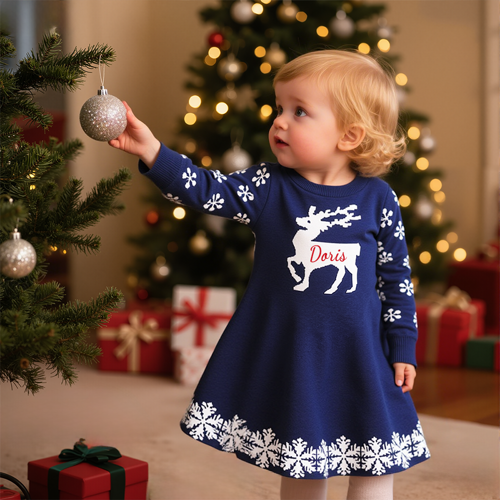 Personalized Girl Christmas Sweater Deer Dresst| YESMC21