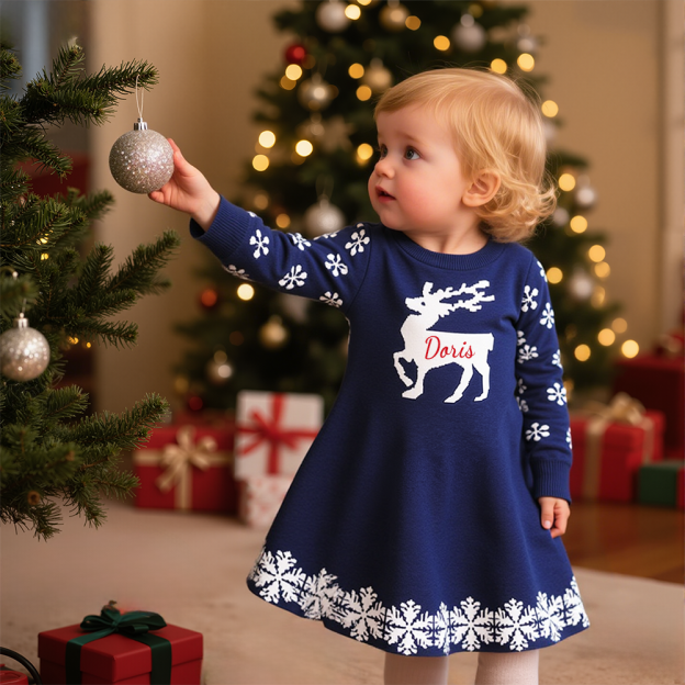 Personalized Girl Christmas Sweater Deer Dresst| YESMC21