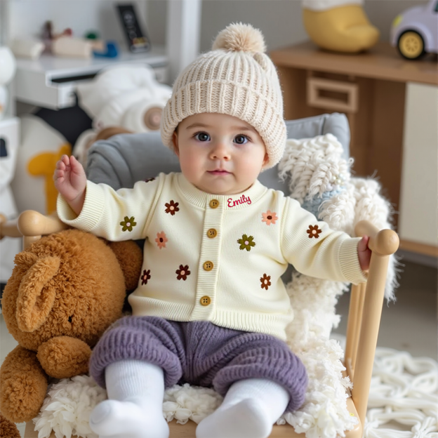 Personalized Baby Hand Embroidered Flower Cardigan| BBcloth100