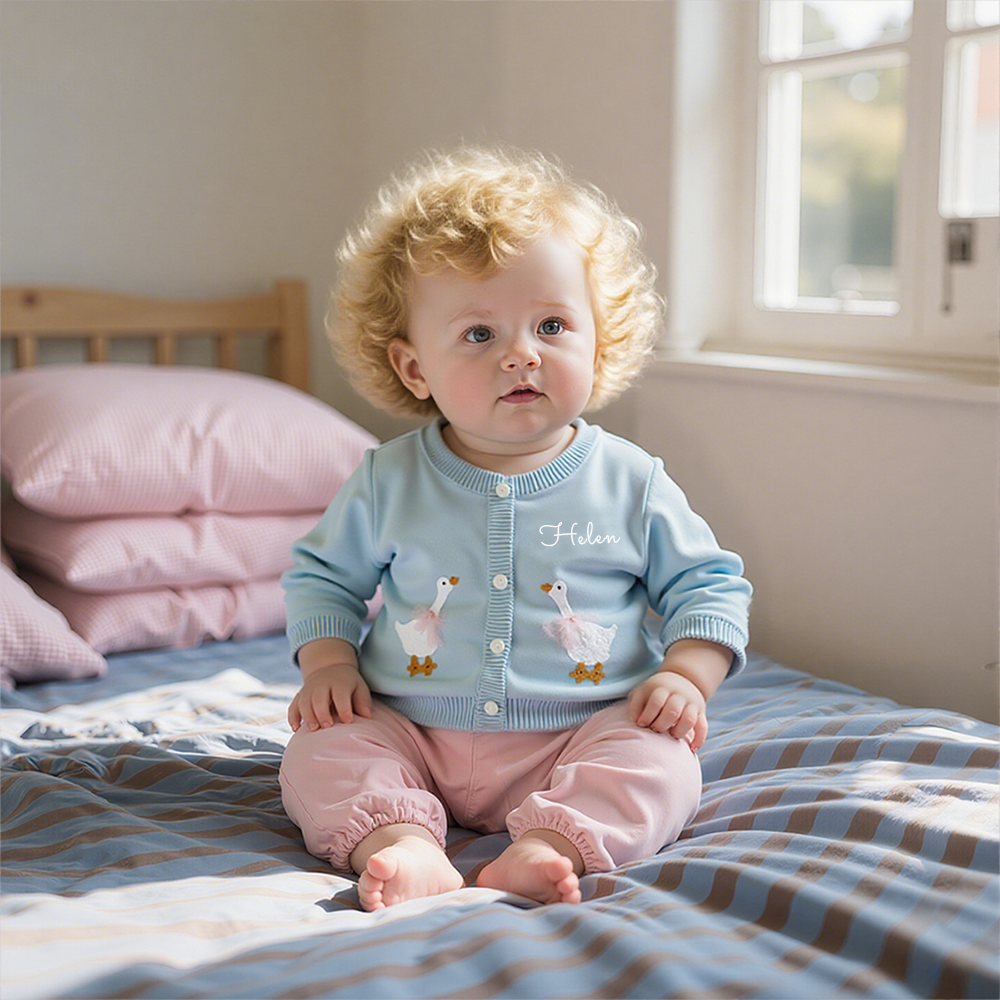 Personalized Girl Hand Embroidered Goose Cardigan| Cloth246