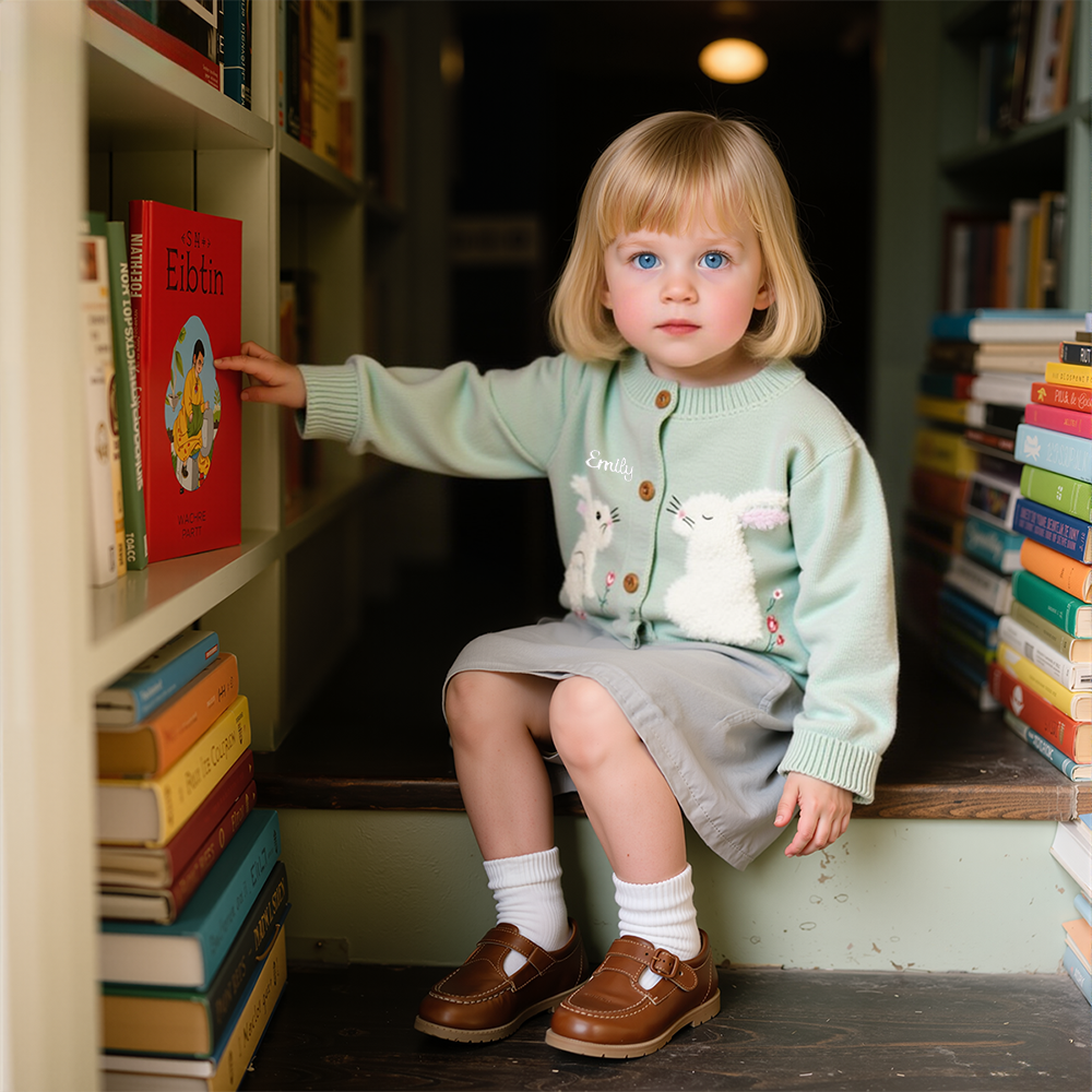 Personalized Girl Hand Embroidered Bunny Cardigan| Cloth247