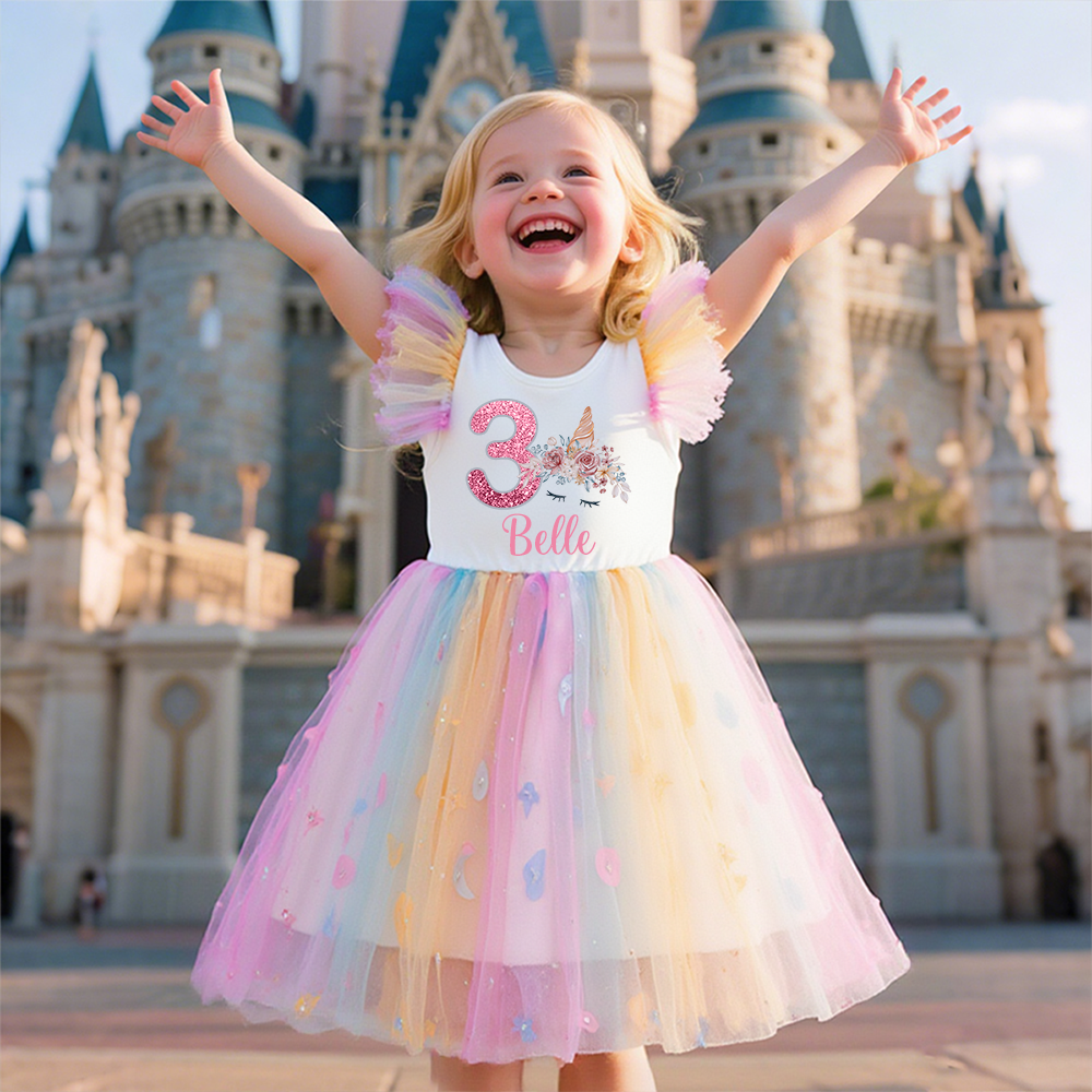 Personalized Girl Birthday Rainbow Mesh Cake Dress| Dress31