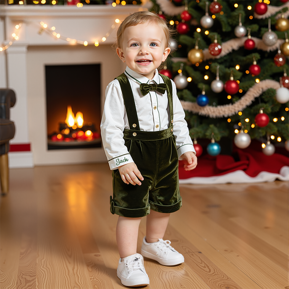 Personalized  Baby Boy Christmas Velvet Outfit| YESMC23