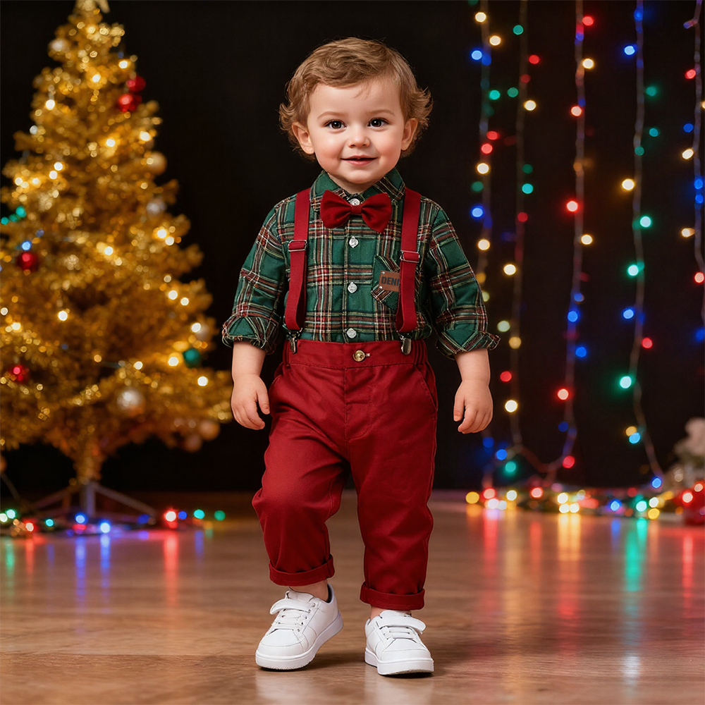 Personalized Leather Patch Boy Christmas Retro Outfit| YESMC24