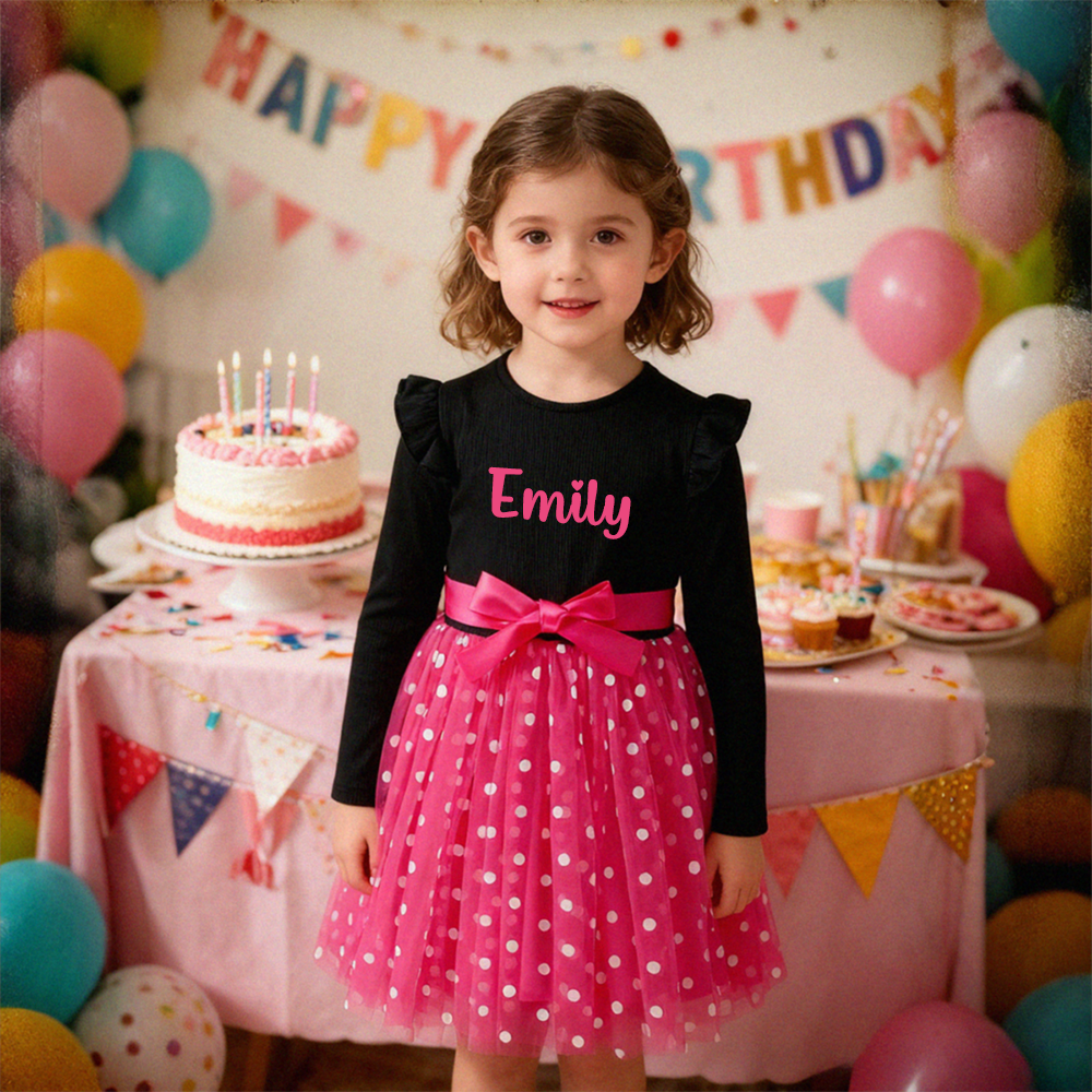 Personalized Girl Polka Dot Tulle with Bow Dress| Dress32