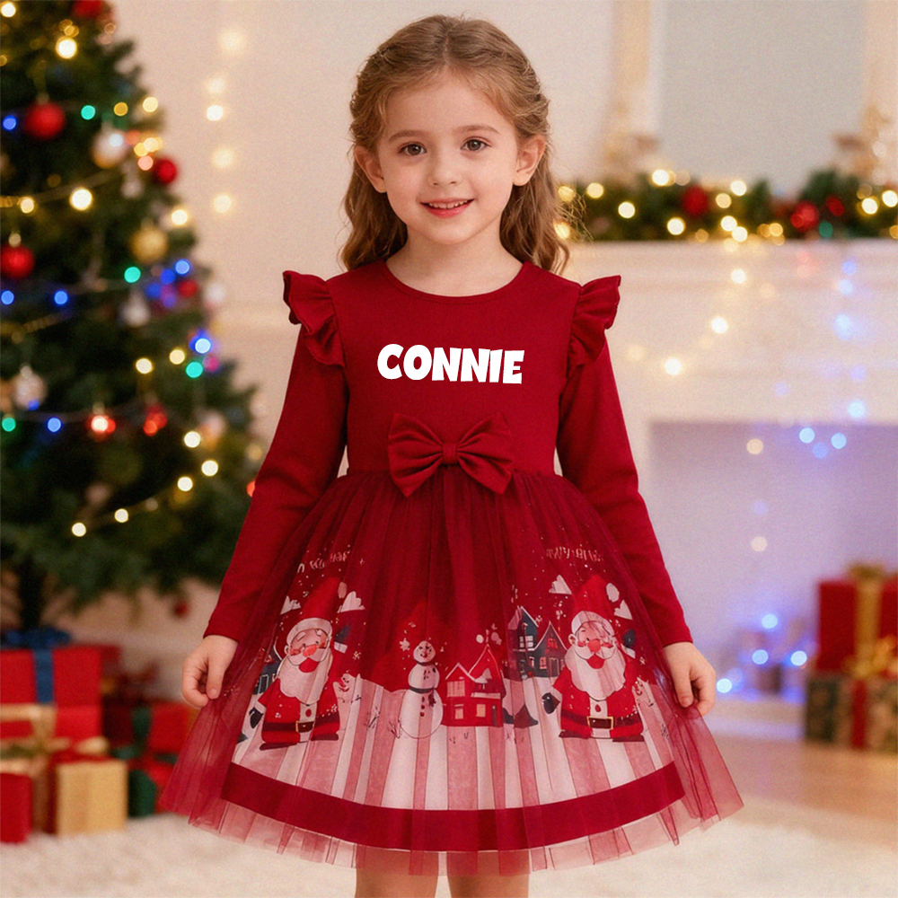 Personalized Girl Christmas Dress with Santa Tulle Skirt| Dress33