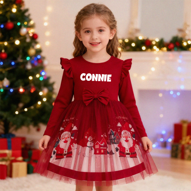 Personalized Girl Christmas Dress with Santa Tulle Skirt| Dress33