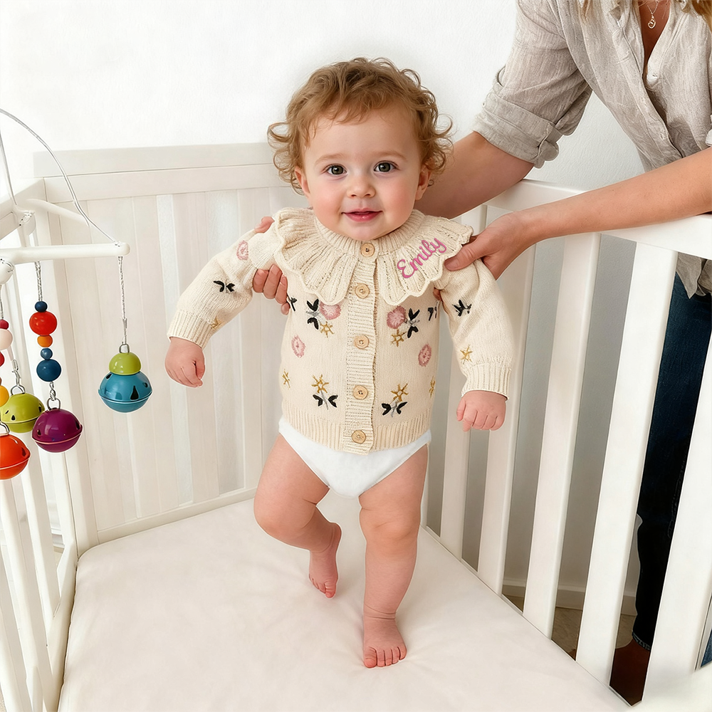 Personalized Baby Embroidered Flower Cardigan| BBcloth103