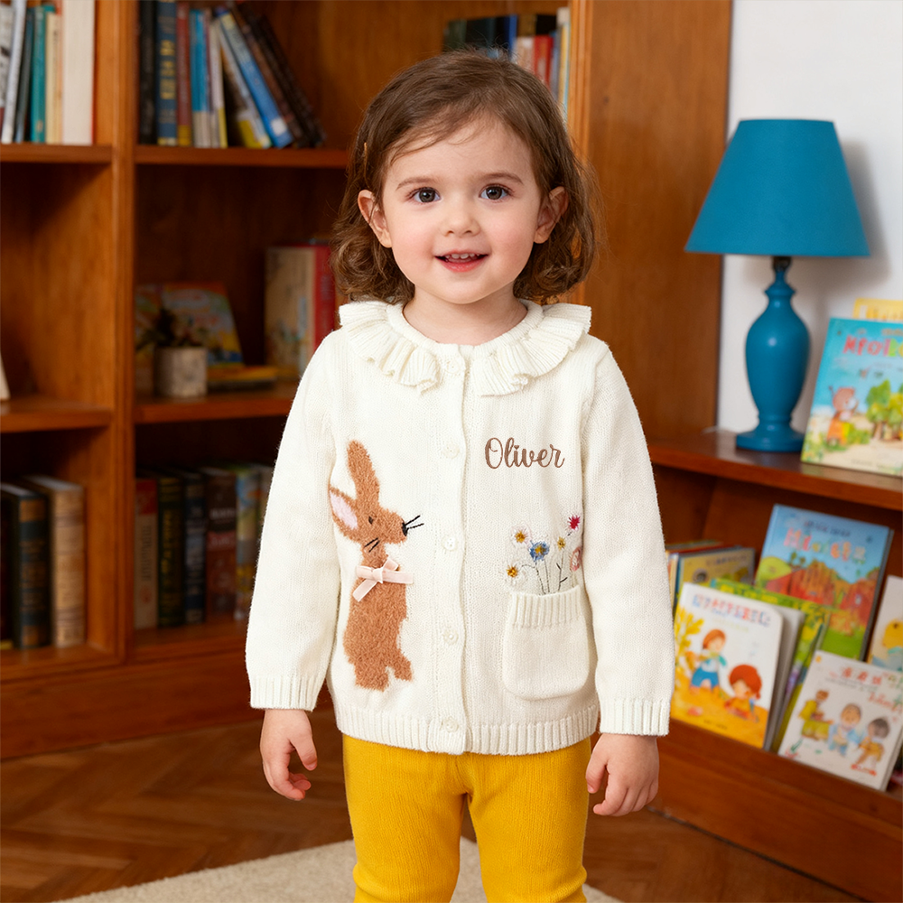 Personalized Girl Embroidered Bunny Cardigan| Cloth248