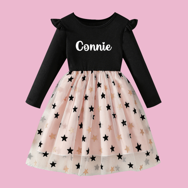 Personalized Girl Long Sleeve Cute Tulle Dress| Dress37