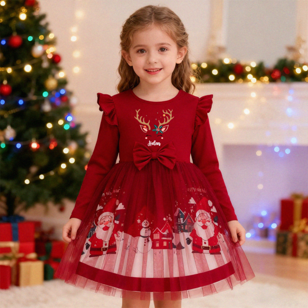 Personalized Girl Christmas Santa Tulle Dress| Dress3301