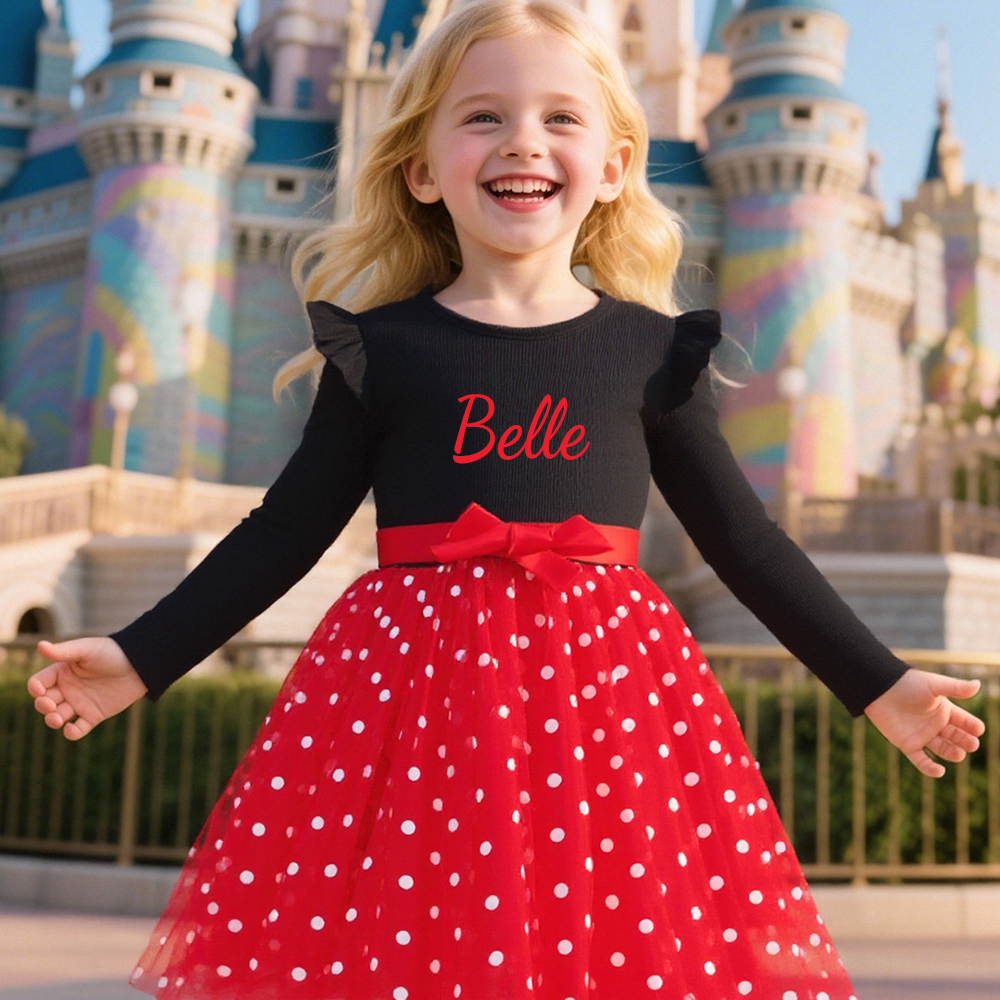 Personalized Girl Polka Dot Tulle with Bow Dress| Dress32