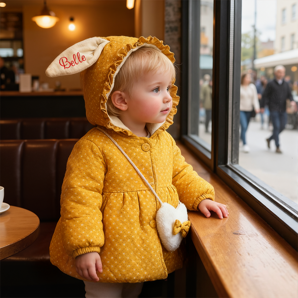 Personalized Baby Girl Embroidered Bunny Ear Coat With Heart Bag| BBcloth104