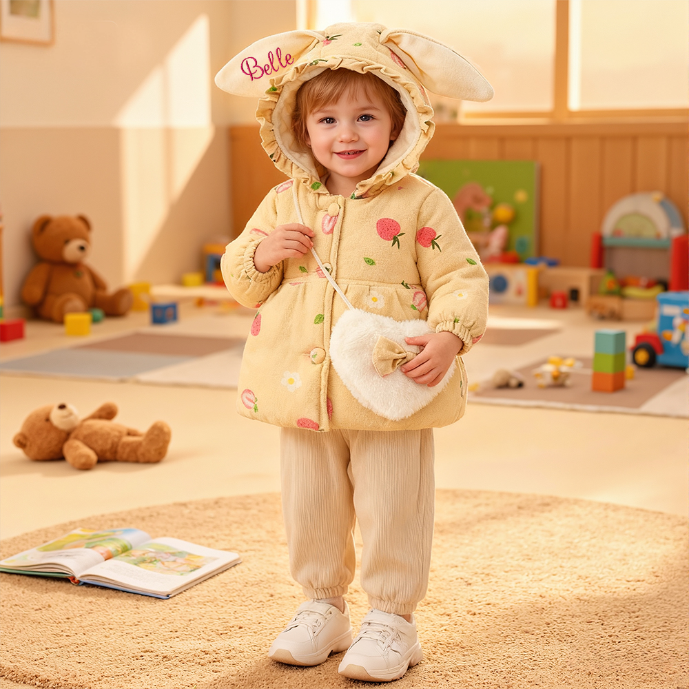 Personalized Baby Girl Embroidered Bunny Ear Coat With Bag| BBcloth105