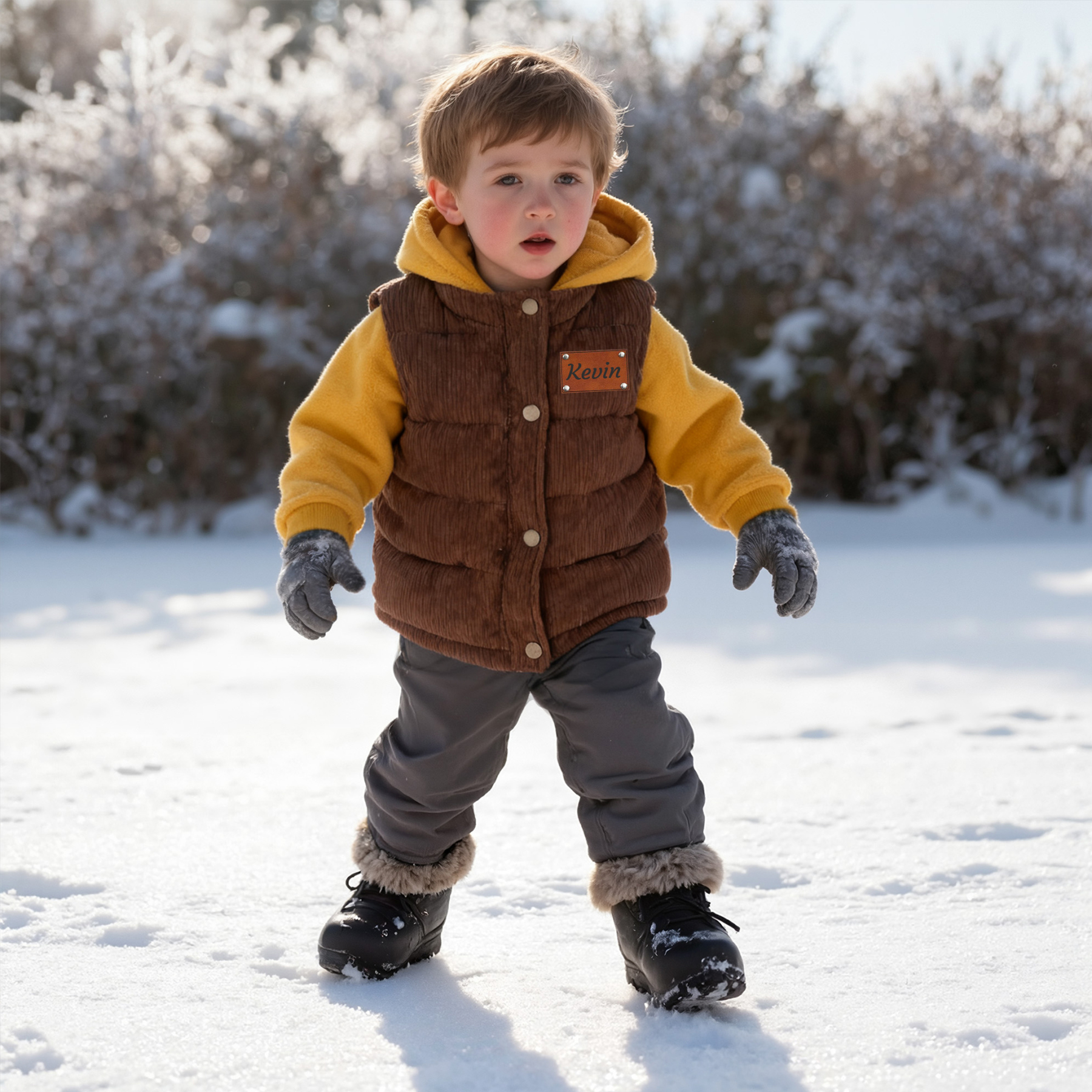 Personalized Kid Leather Patch Corduroy Vest| Cloth253