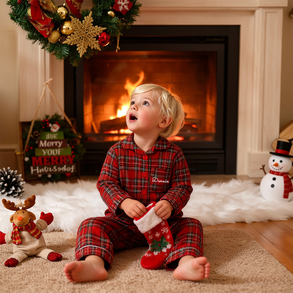 Personalized Kids Xmas Plaid Pajamas| YESMC33