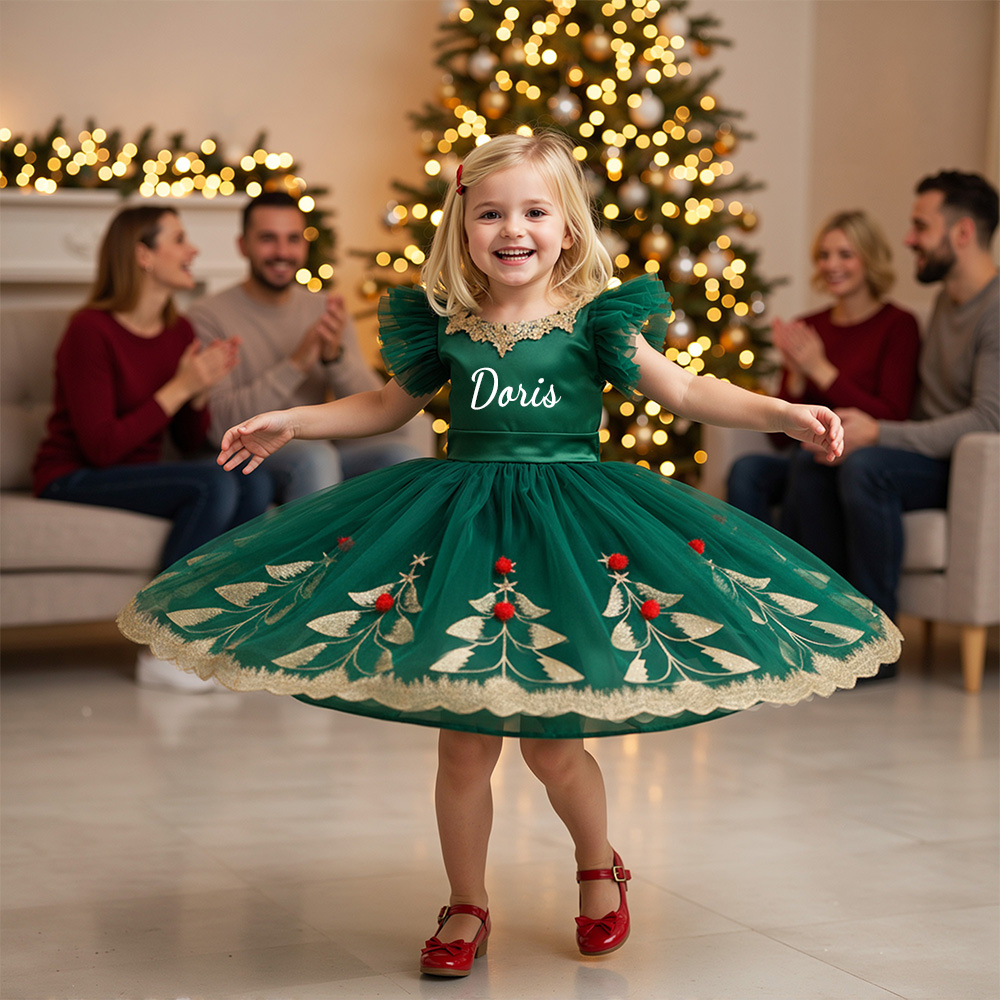 Personalized Girl Green Christmas Tutu Dress| YESMC35