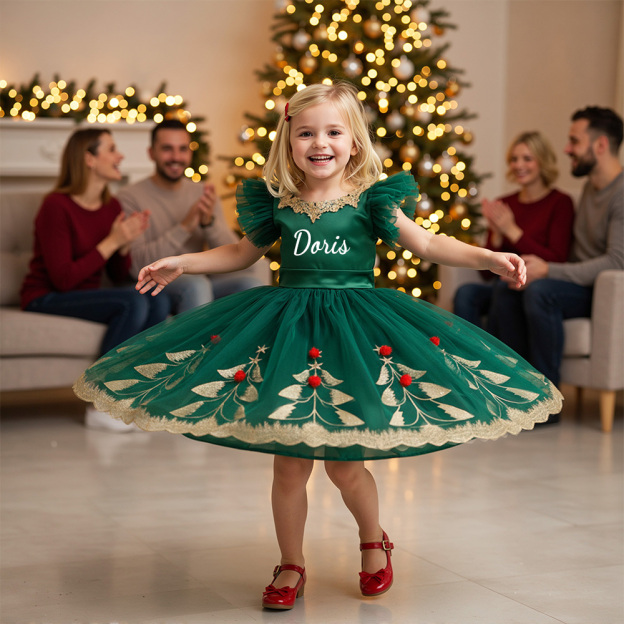 Personalized Girl Green Christmas Tutu Dress| YESMC35