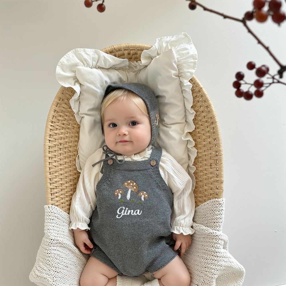 Personalized Baby Embroidered Knitted Romper with Hat| BBcloth109