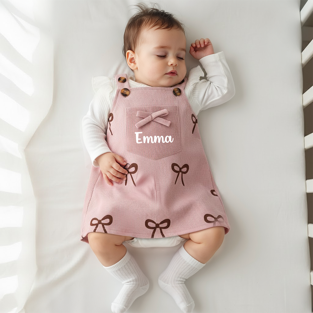 Personalized Baby Girl Pink Bow Outfit Set| BBcloth110