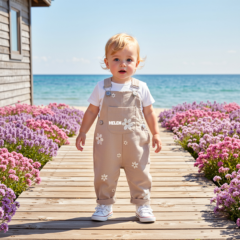 Personalized Baby Girl Embroidered Flower Overalls| Pants27