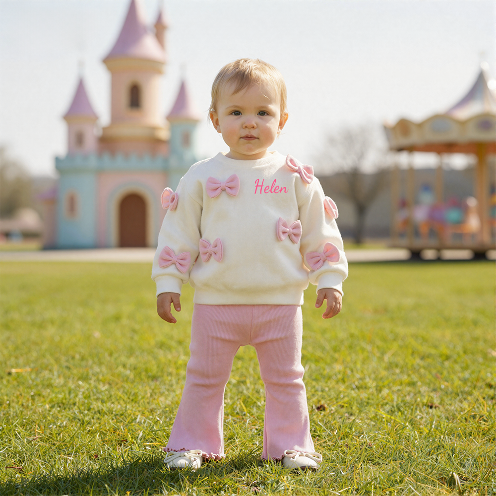Personalized Baby Girl Casual Bow Sweatshirt and Pants Set| BBcloth115