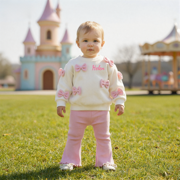 Personalized Baby Girl Casual Bow Sweatshirt and Pants Set| BBcloth115