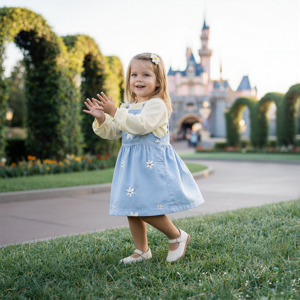Personalized Girl Embroidered Flower Suspender Dress| Dress45